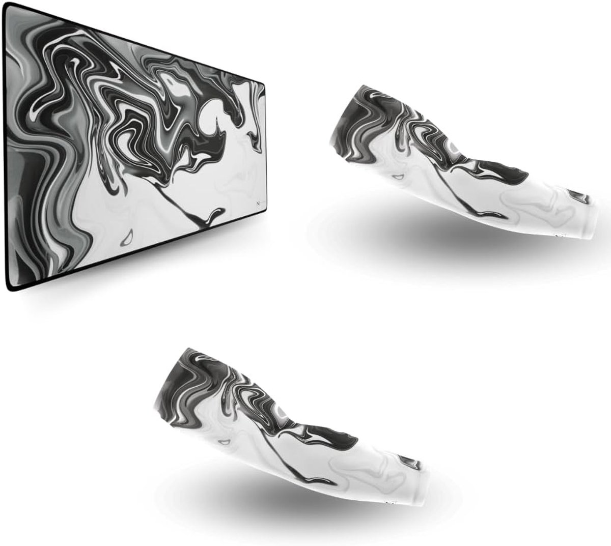 SnelShoppen - XXL Gaming Muismat met Hoogwaardige Coating, 900 x 500 mm, Inclusief 2 Gaming Mouwen, Liquid Black White, Perfect voor Gamers
