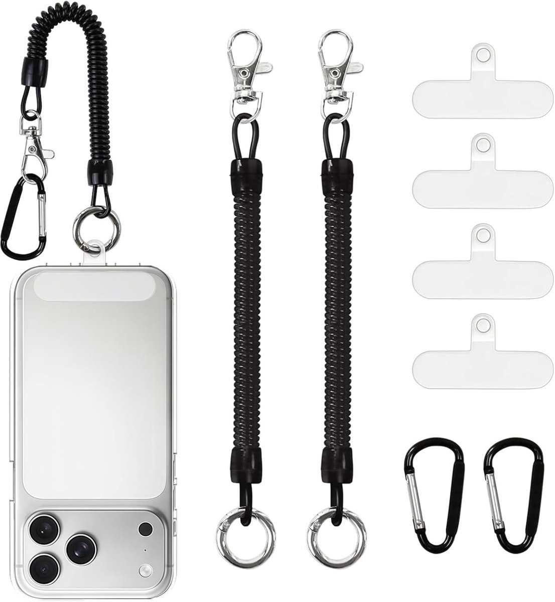 SnelShoppen - 2 Stuks Zwarte Mobiele Telefoon Lanyards met Karabijnhaak - Antidiefstal voor Buiten, Hiken en Klimmen - Geschikt voor de Meeste Smartph
