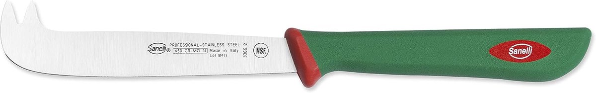 SnelShoppen - Professionele kaasmes met twee punten, roestvrij staal, groen/rood, 22.5 x 1.5 x 3 cm - Perfect voor feest, keuken, borrelplank en kaasl