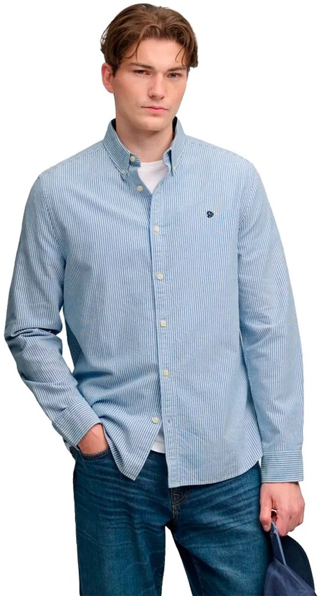 Superdry Preppy Oxford Overhemd Relaxed Pasvorm Heren Lange mouwen shirts Azuurblauw Mini Streep