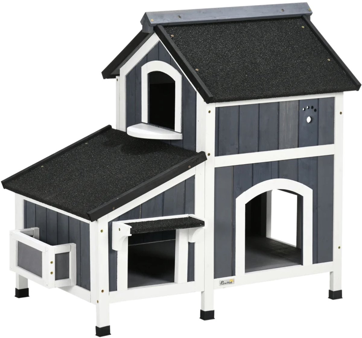 Kattenhuis - Voor buiten - Hok - Kooi - Bench - Ren - 2 verdieping - duurzaam - Grijs