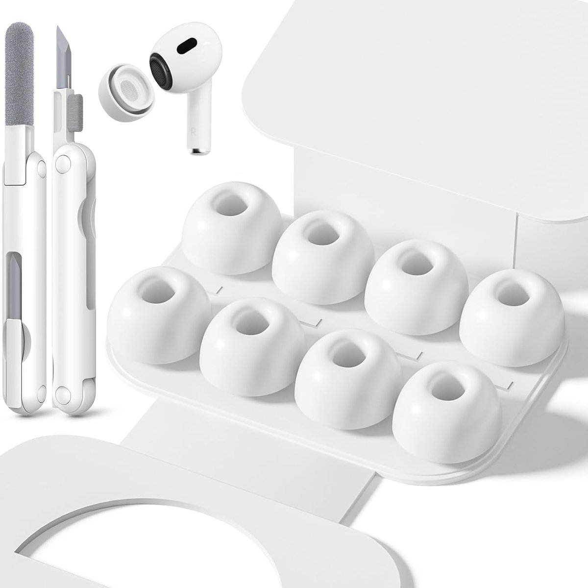 SnelShoppen - 4 Paar Vervangende Oordopjes voor AirPods Pro 1e/2e met Ruisonderdrukkingsgat, Antislip Siliconen Oordopjes met Reinigingskit en Draagba