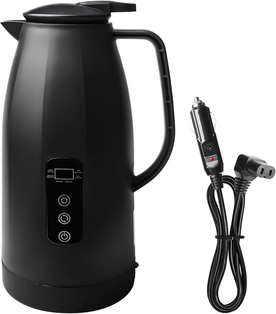 SnelShoppen - 12V-24V Elektrische Waterkoker - 1.2 Liter Mobiele RVS Kettle - Voor Snelle Koffie, Thee, Warm Water in Auto, Truck, Camping