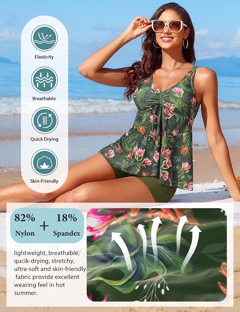 Tweedelig badpak voor dames, V-hals, tankini-set, badpak, gevoerd