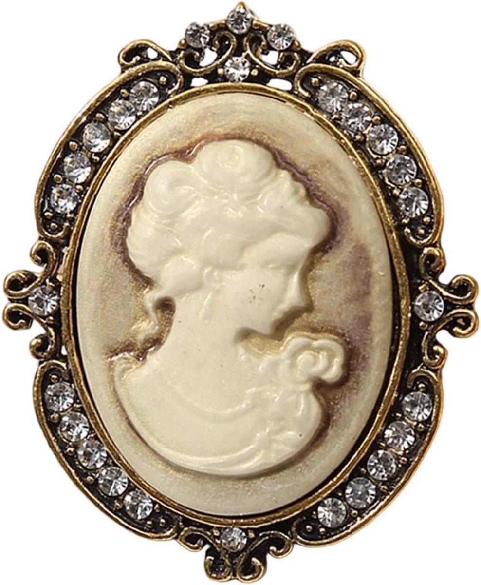 Elegante Vintage Cameo Broche Pin Set met Antiqued Gold Finish