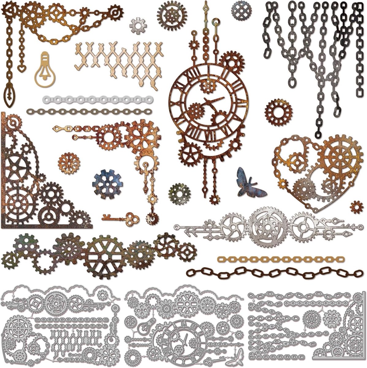 Vintage Steampunk Tandwielen Snijmallen Voor Kaarten Maken Ketting