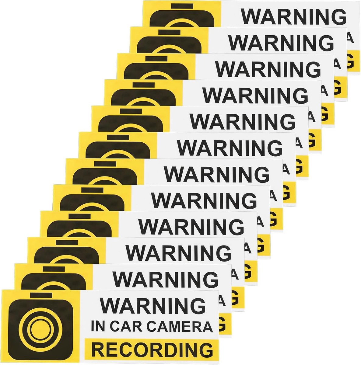 12 stuks gele vinyl plastic autocamerasticker, 15 x 5 cm, waterdicht, uv-bestendig, geschikt voor glas, kunststof, metalen oppervlakken, waarschuwingsbericht voor rideshare en