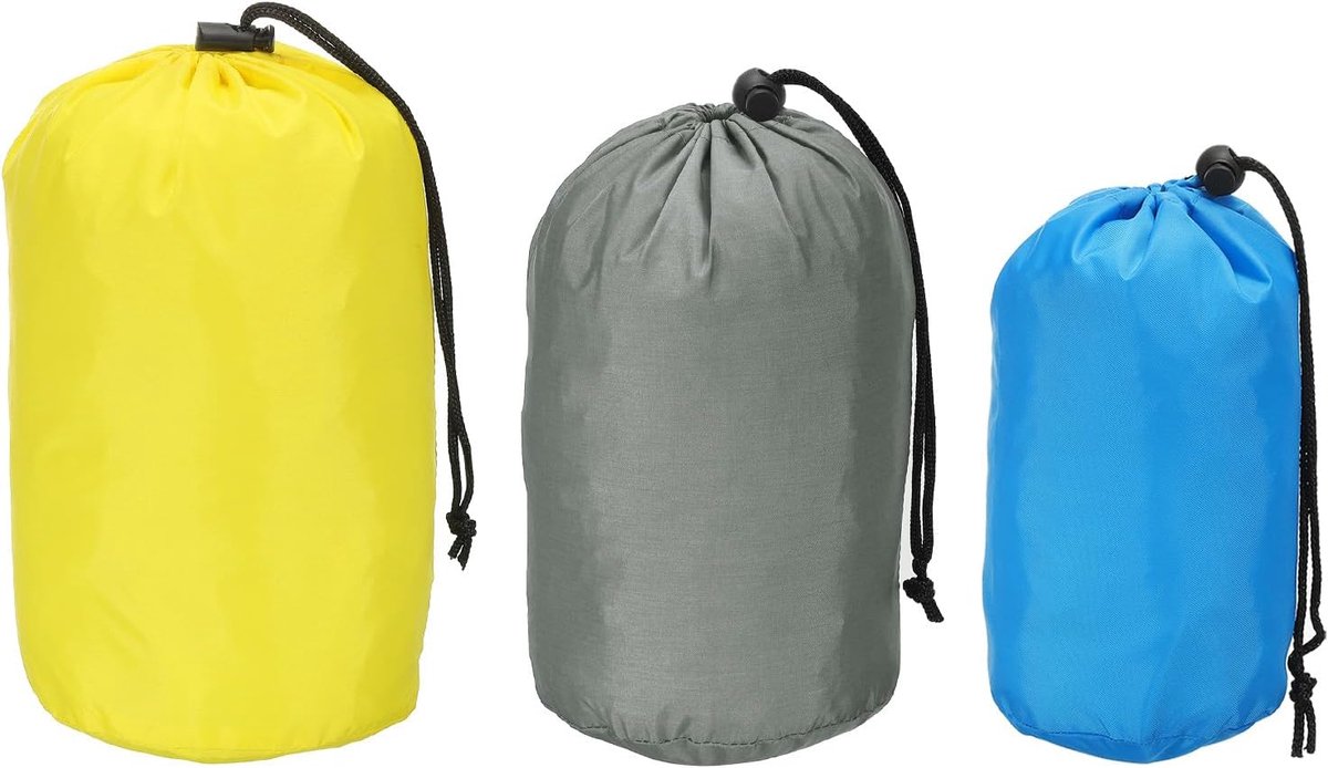 Stuff Sack, 3 Pack Diverse S/M/L Waterdichte Outdoor Opbergzak Draagbare Trekkoord Stofklep Tas voor Camping, Hemelsblauw, Grijs, Geel