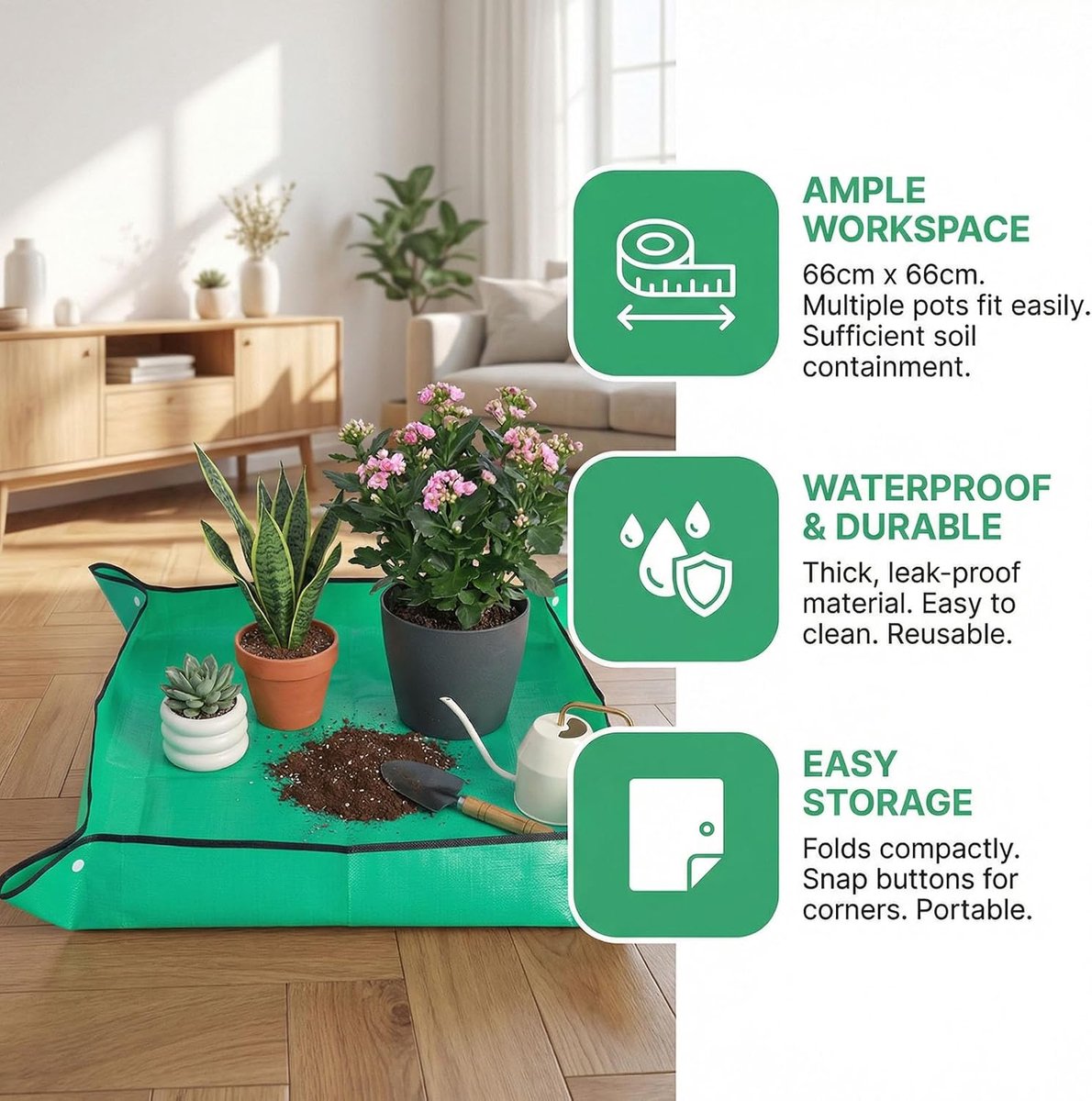 66 x 66 cm, opvouwbare plantenmat, waterdichte plantenmat, tuinmat