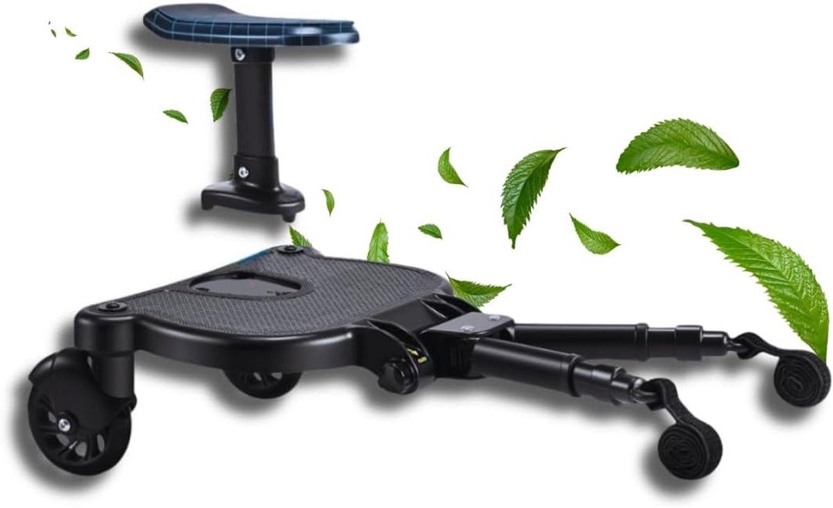 Kinderbuggyboard met Zitting - Meerijdplankje Kinderwagen - Ontspannen Uitstapjes - Universele Compatibiliteit - 19 cm Breed - Zwart
