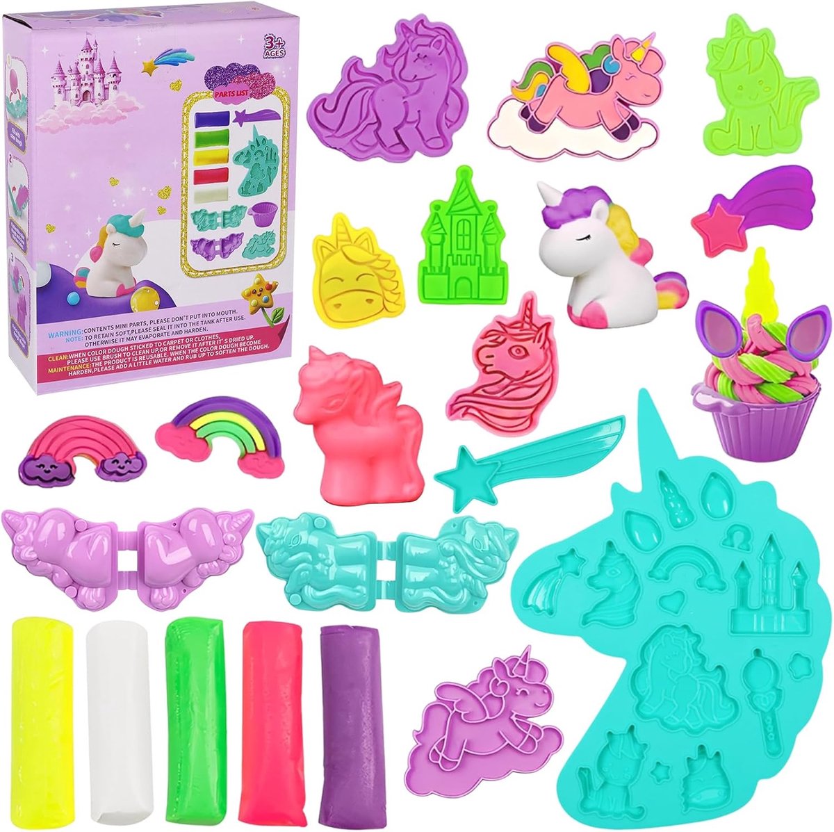 Klei-accessoireset, doe-het-zelf eenhoorn kneedgereedschap, doe-het-zelf kneedmassa, accessoires, speelgoed met kneedgereedschap en vormen, kneedspeelgoed, creatief knutselen, kneedaccessoires