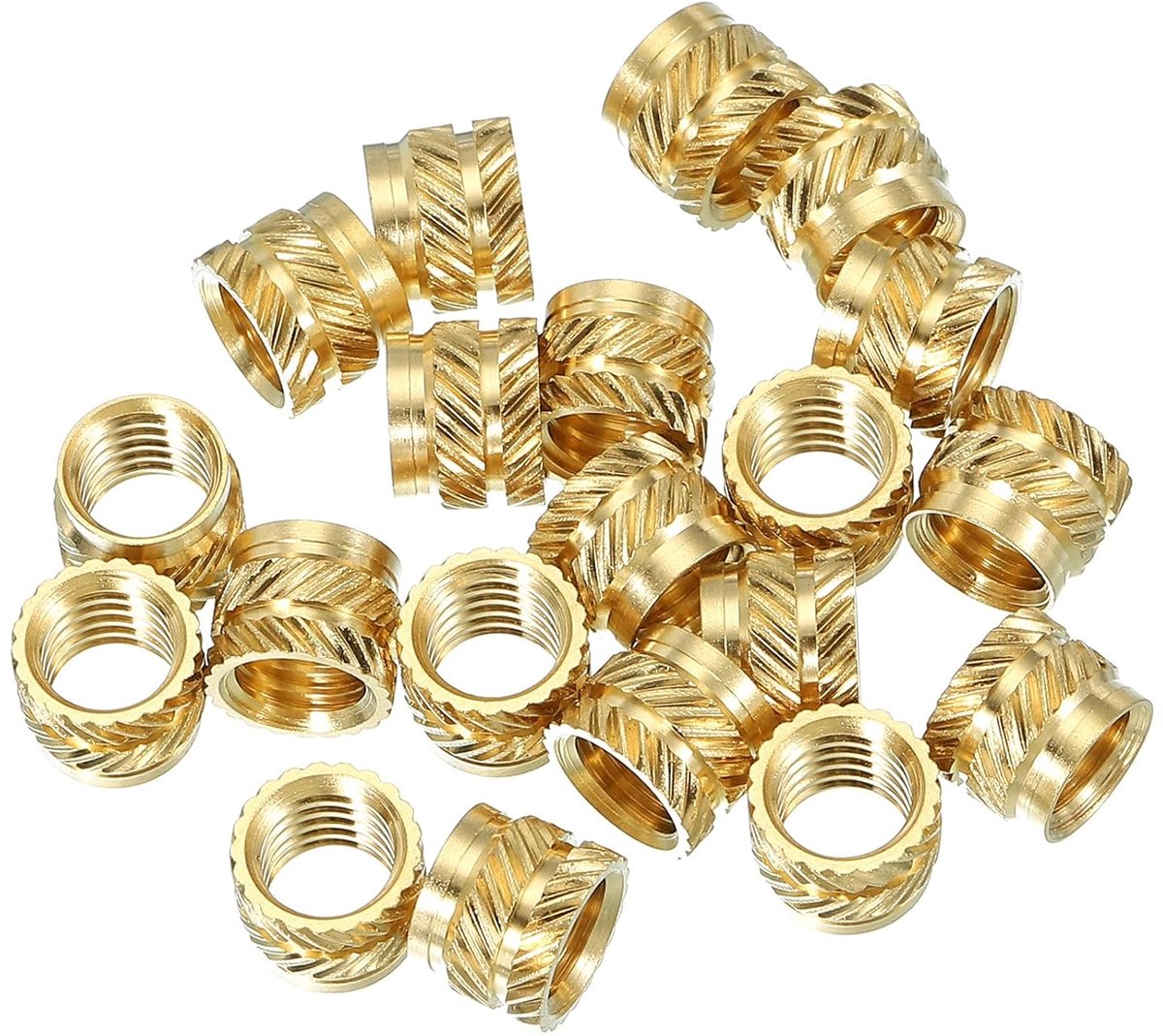 Schroefdraadinzetstukken M8 x 8 x 10 mm, 20 stuks messing verwarmingsinzetstukken, vrouwelijke draadinzetstukken, metrische kartelmoer, inbedingsmoer voor kunststof en 3D-printcomponenten