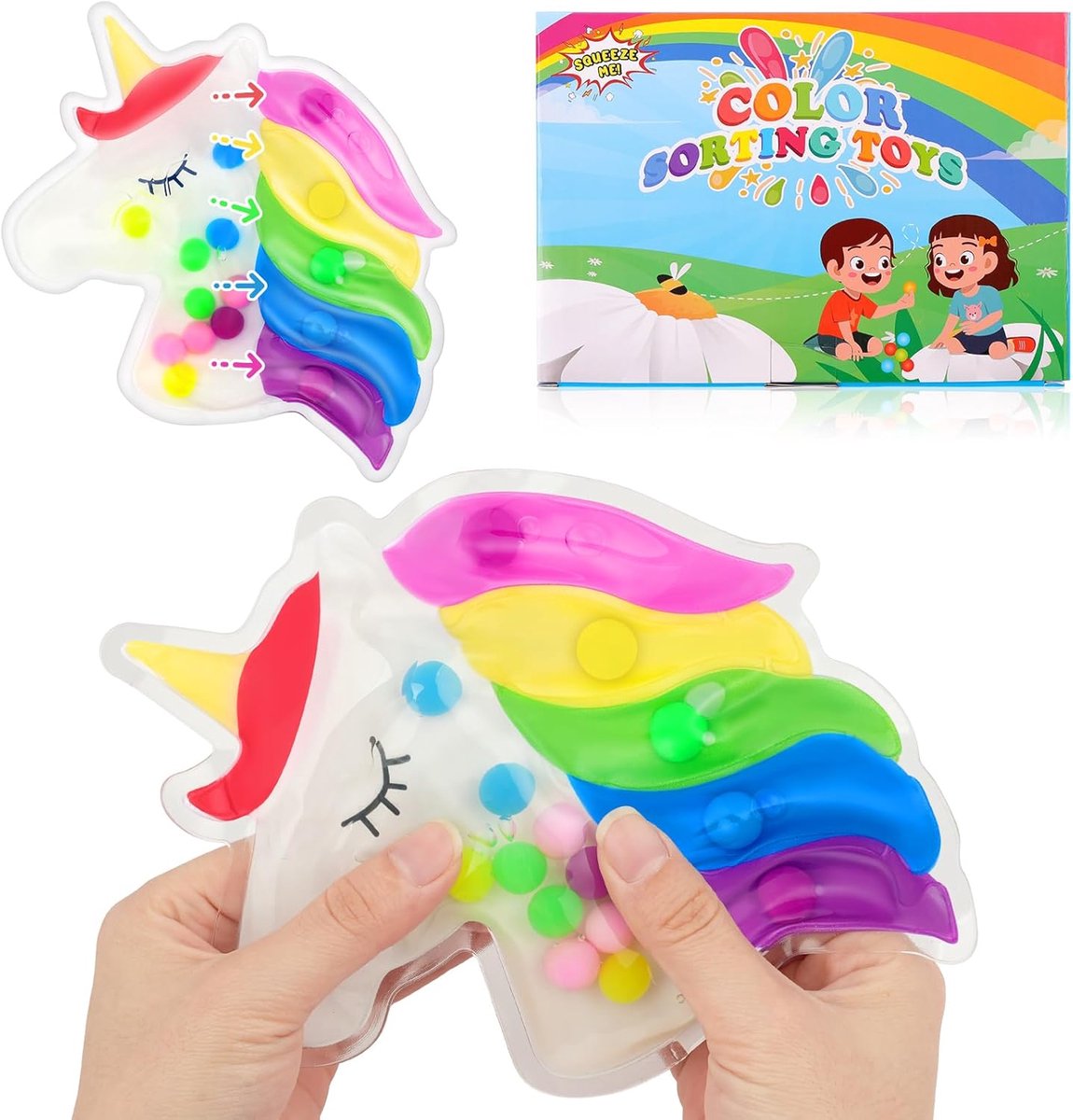 Fidget Toys, sensorisch speelgoed, knijpbare kleuren sorteren, speelgoed, gelgevulde sensorisch, knijpspeelgoed, antistress-speelgoed voor knijpen en kneden, ADHD en autisme speelgoed