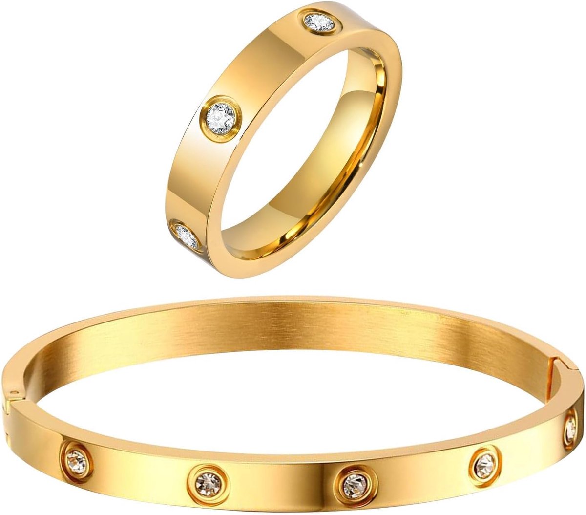 ringen armbanden voor dames 18K goud verguld liefde vriendschap armband kubieke zirkonia armband met ring roestvrij staal sieradenset bruiloft band sieraden