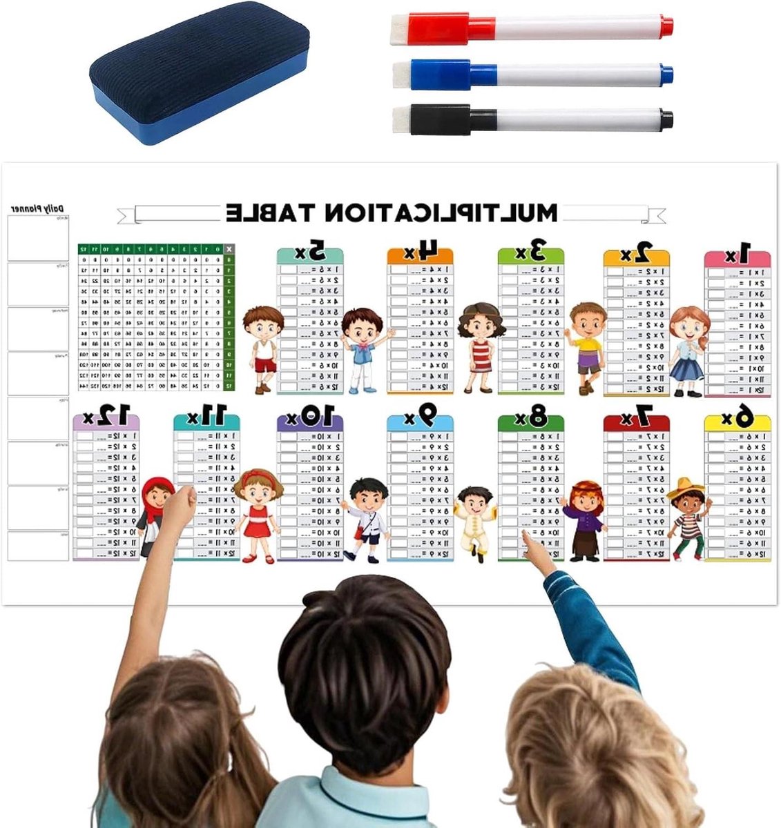 Vermenigvuldigingsdiagram - Wiskunde Leerkaart - Wiskunde Leren - Droog Uitwisbaar - 80x40 cm - Meerkleurig