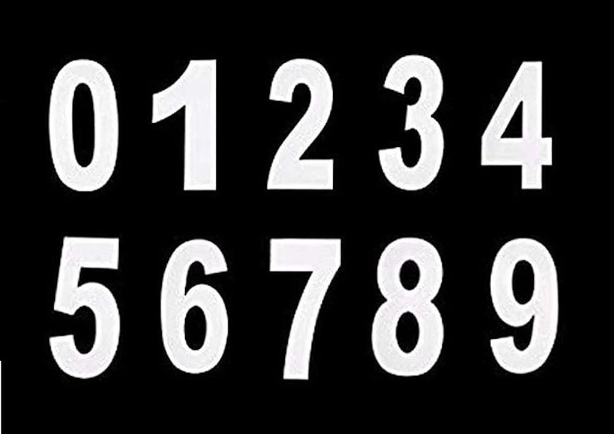Bh07146 75mm (3") Vinyl Stick On Numerals 0-9 Peel Stick, Wit