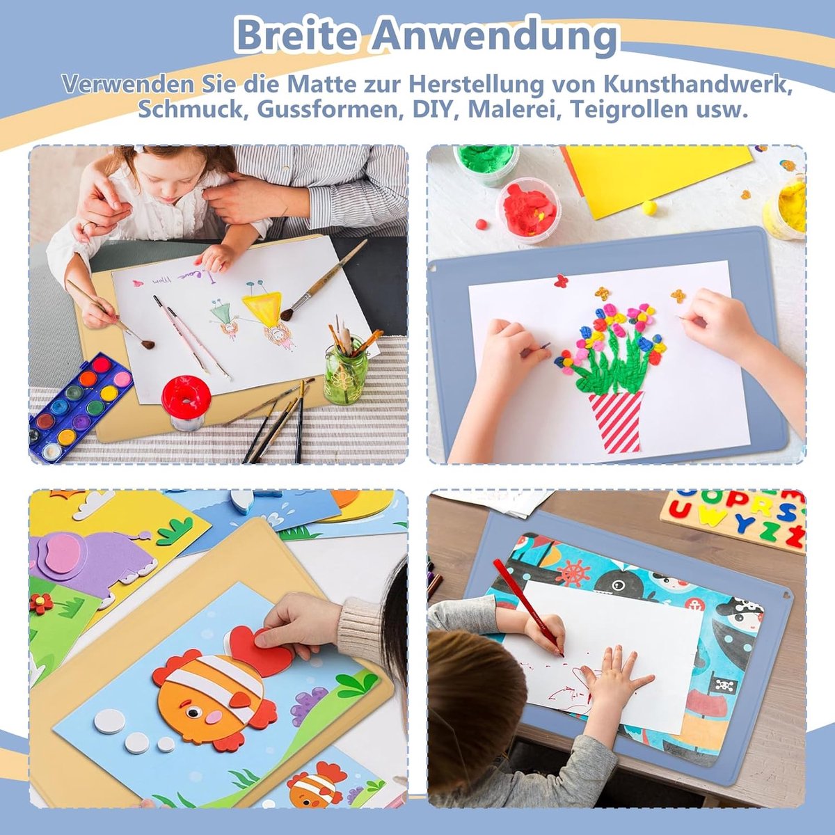 2 stuks schilderonderlegger voor kinderen, 60 x 40 cm, siliconen knutselonderlegger, grote knutselonderlegger voor kinderen, anti-aanbak, wasbaar, kneedonderlegger voor kinderen, met magnetische