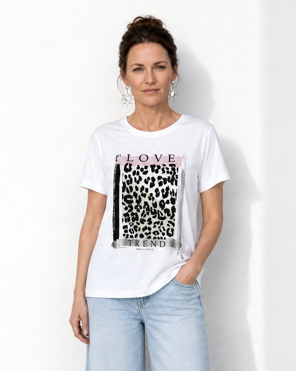 van Verla - Love Tshirt - Dames - Korte mouw - Ronde hals - wit / munt / zebra - Maat M