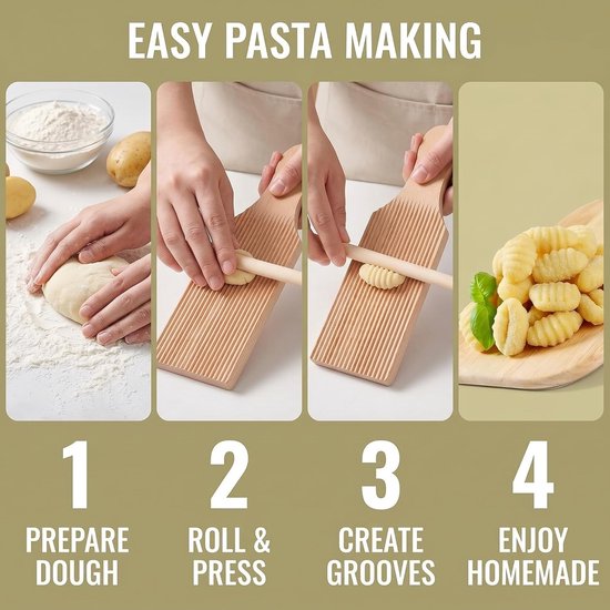 Gnocchi Pastaplank van Beukenhout voor Versgemaakte Pasta, Inclusief Snijgereedschap en Accessoires voor Tortellini en Noedels — afbeelding 4