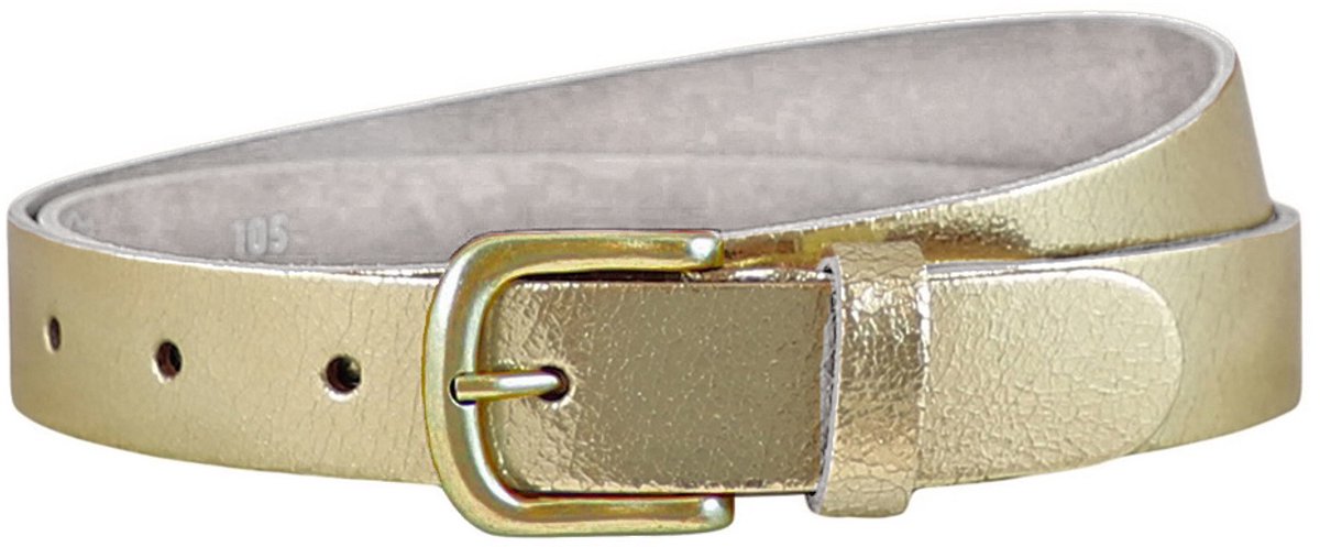 Landley Dames Riem Leer Metallic Goud – Breedte 3 cm – Leren Vrouwen Riem - Lengte totaal 110 cm / Riemmaat 95