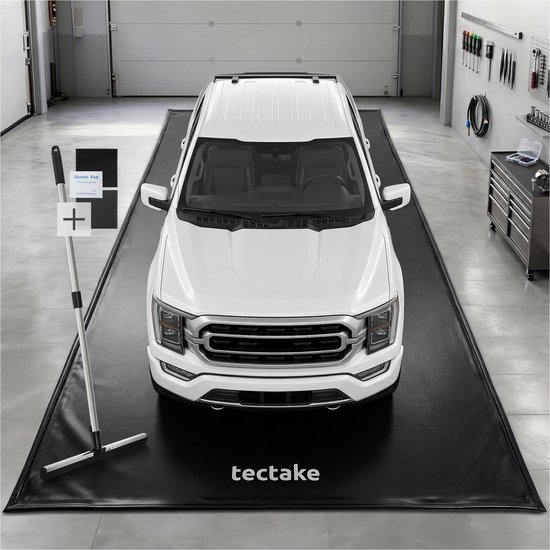 tectake® Garagemat - Vloermat - 670 x 260 cm - Antislip en Waterdicht - Inclusief Uitschuifbare Trekker, Klittenbandpads en Alcoholdoekjes - Milieumat - Werkplaatsmat - Voor Garage, Motor en Auto