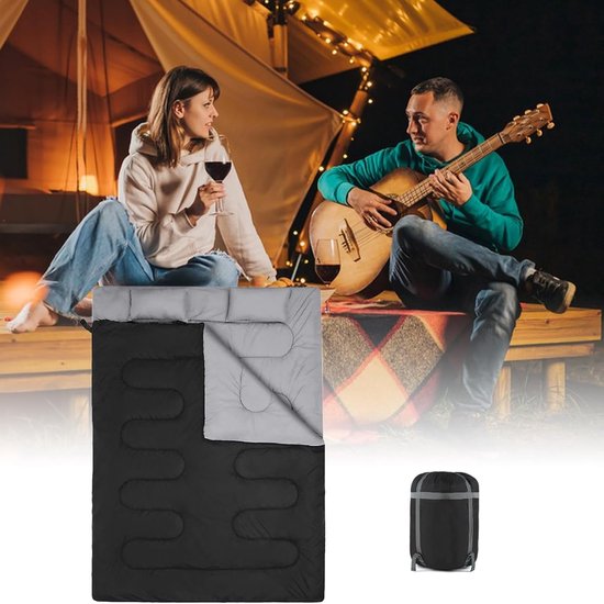 Slaapzak voor Twee - Duo Slaapzak Kamperen - Outdoor Overnachten - Heerlijk Warm - 220 cm - Zwart — afbeelding 4