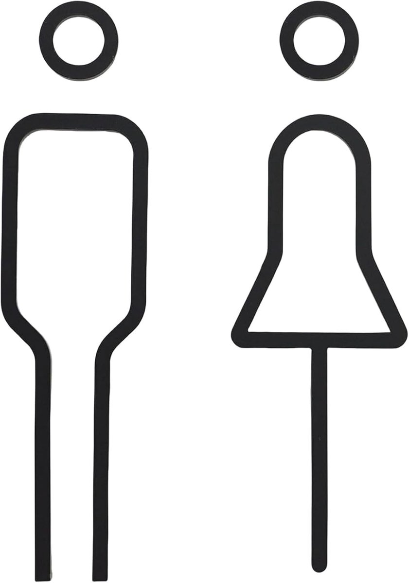 Toiletbordje - Minimalistisch toiletbordje - Toiletdeurbordje - Eenvoudig te installeren - Zelfklevend toiletbordje - Unisex - Geschikt voor binnen en buiten - Geschikt voor elk toilet - Zwart.