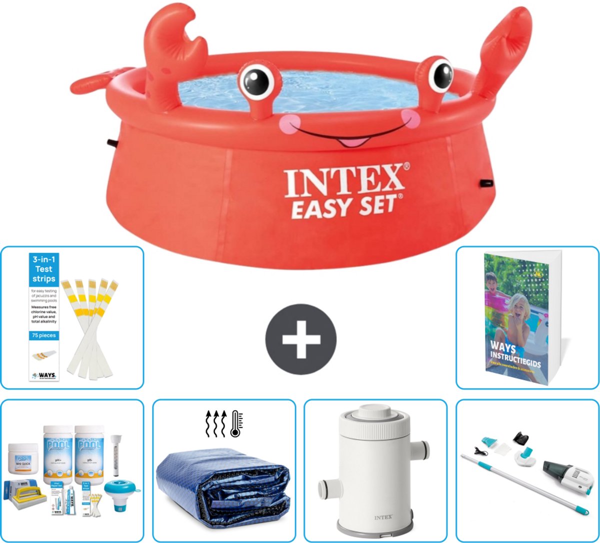 Intex Rond Opblaasbaar Easy Set Zwembad - 183 x 51 cm - Rood - Krab - Inclusief Onderhoudspakket - Solarzeil - Zwembadfilterpomp - Stofzuiger - 7-delig