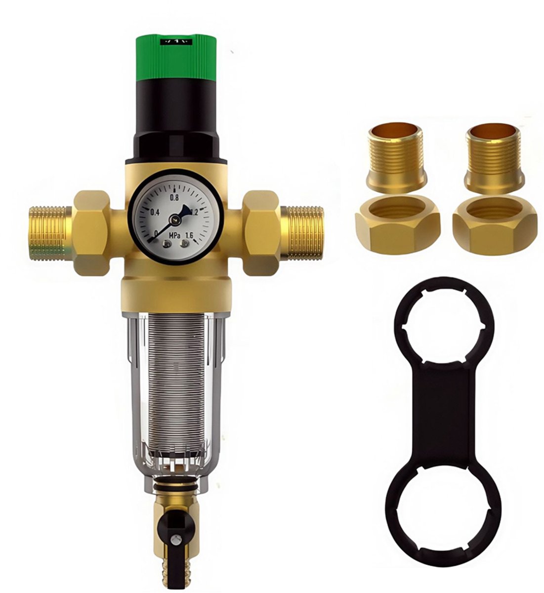 Fokelyi Waterdrukregelaar 1 Inch (DN25) - Messing Reduceerventiel Met Manometer & Ingebouwde Filter - Lekdicht, Corrosiebestendig, Duurzaam - Voor Huis, Tuin & Industriële Toepassingen