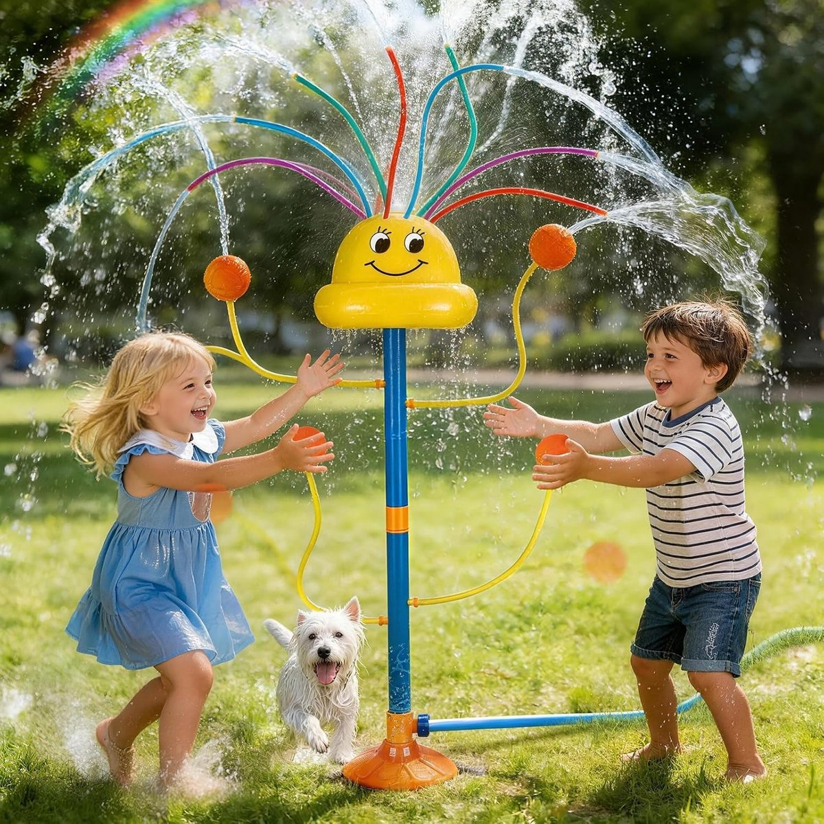 Smile Face Rainbow Splash Toy - Watersproeier voor buiten, tuinspeelgoed voor kinderen, gazonsproeier, zomerse familiespelletjes, leuk waterspeelgoed voor kinderen van 3-8 jaar (jongens en meisjes)