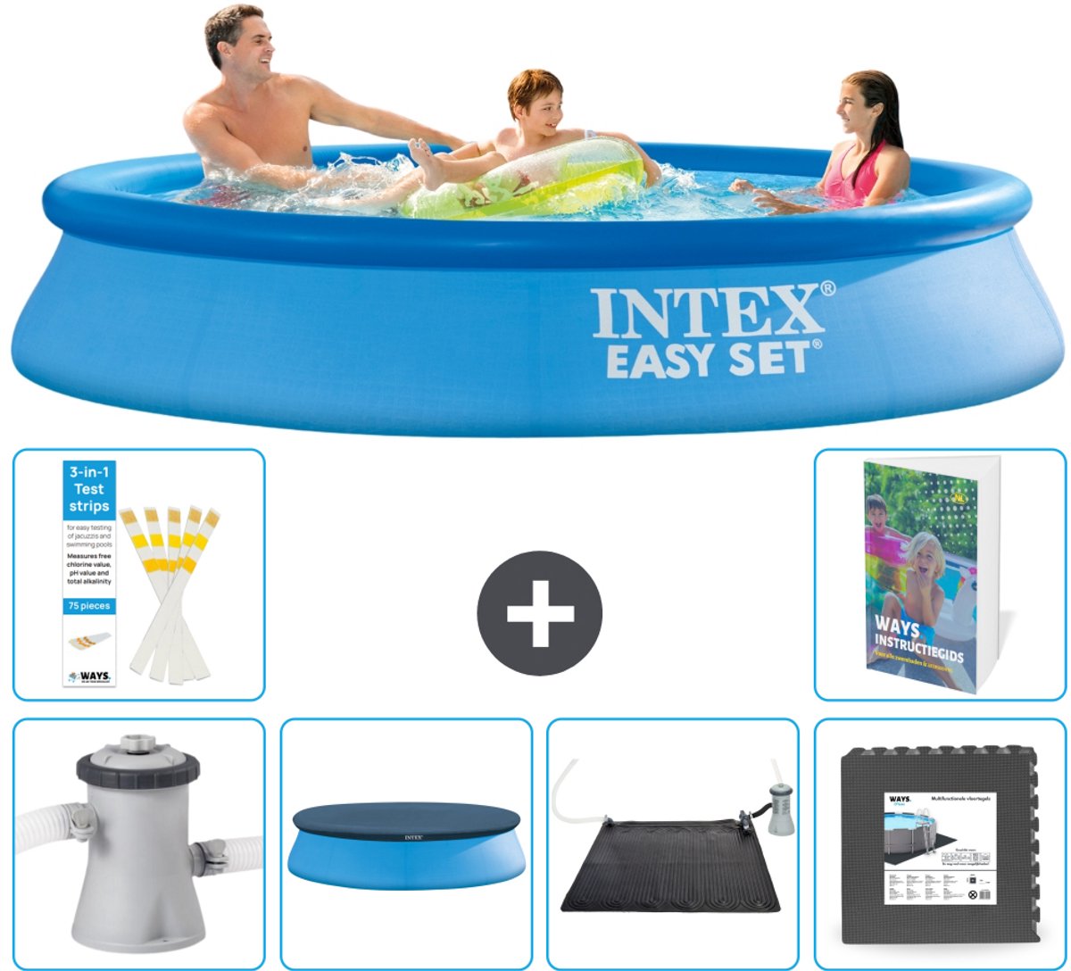 Intex Rond Opblaasbaar Easy Set Zwembad - 305 x 61 cm - Blauw - Inclusief Pomp - Afdekzeil - Solar Mat - Vloertegels - 7-delig
