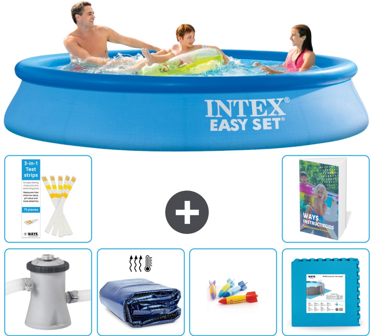Intex Rond Opblaasbaar Easy Set Zwembad - 305 x 61 cm - Blauw - Inclusief Pomp - Solarzeil - Speelgoed - Vloertegels - 7-delig
