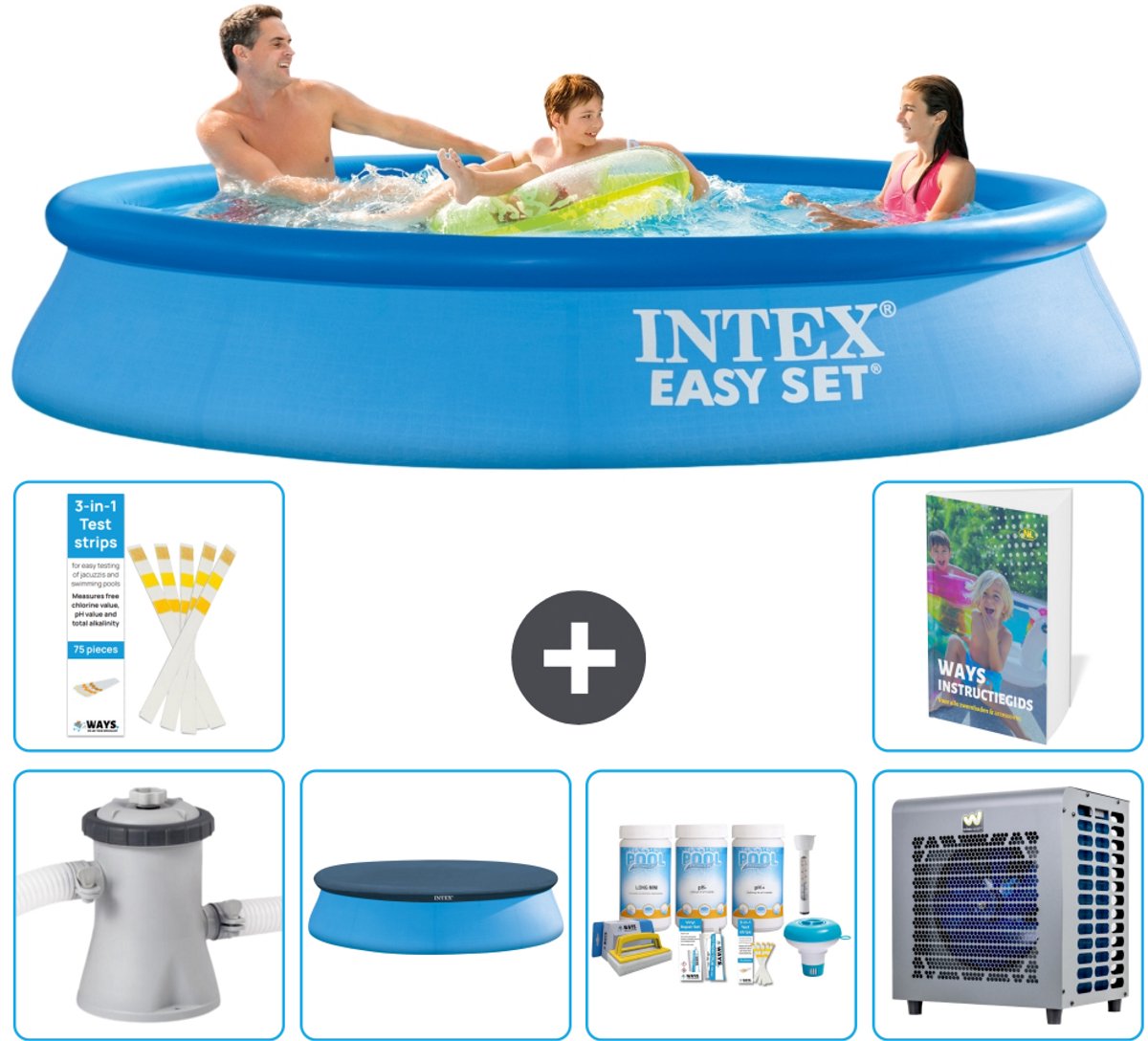 Intex Rond Opblaasbaar Easy Set Zwembad - 305 x 61 cm - Blauw - Inclusief Pomp - Afdekzeil - Onderhoudspakket - Warmtepomp - 7-delig