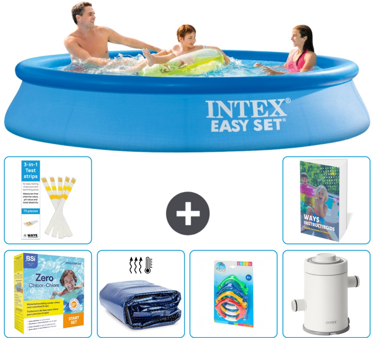 Intex Rond Opblaasbaar Easy Set Zwembad - 305 x 61 cm - Blauw - Inclusief Onderhoudspakket - Solarzeil - Speelgoed - Zwembadfilterpomp - 7-delig