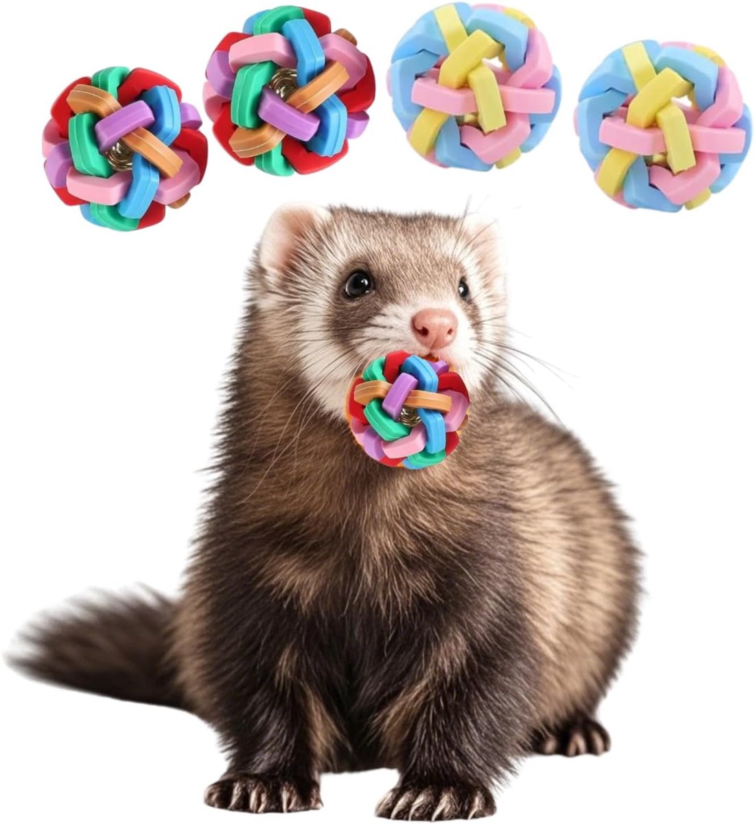 Speelballen voor huisdieren - Kauwspeelgoed - Hondenspeelgoedset - Rubberen kauwspeeltjes - Met ingebouwde belletjes - Speelballen Set voor Fretten, Hamsters, Cavia's & Konijnen – 6 Stuks