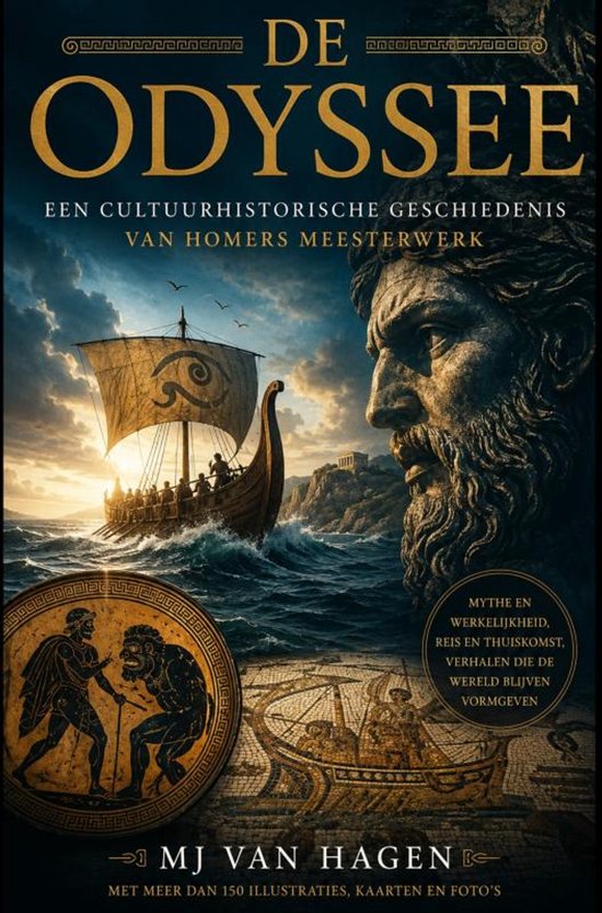 Livre "L'Odyssée", une histoire culturelle de l'œuvre de Homère, avec un navire en mer et une statue grecque.