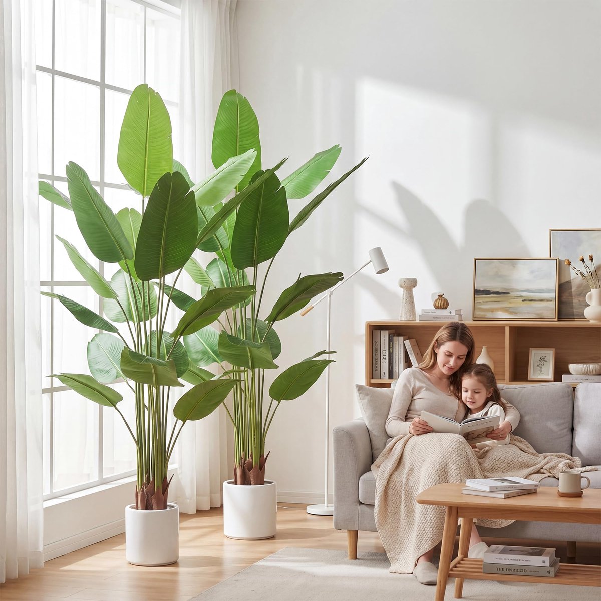 SnelShoppen - Kunstplant Bananenplant 180 cm, Grote Kunstplant met Witte Pot, Buigbare Bladeren, Decoratie voor Woonkamer, Slaapkamer, Kantoor, Hal, S