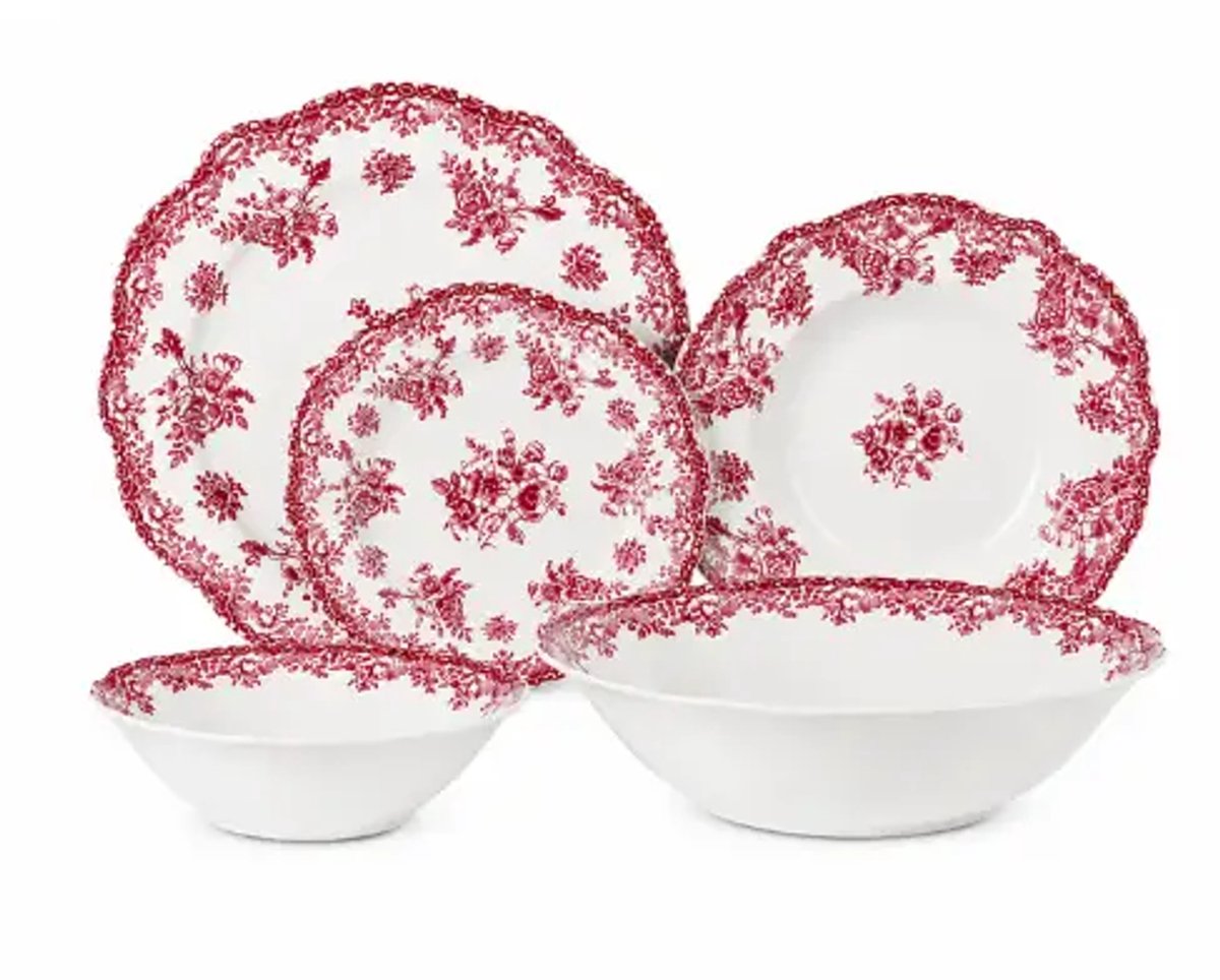 Vintage 25-delige serviesset – rood – 6-persoons – 10,5/8,5/7,5/5,5/9 inch
