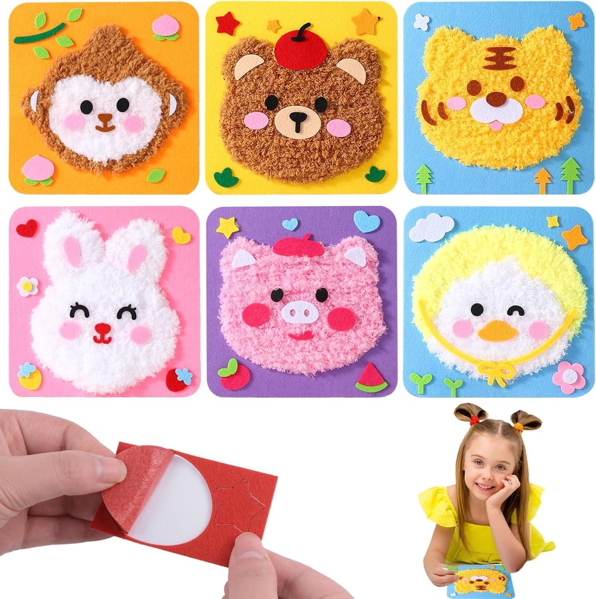 DIY Borduurset met 6 Cartoon Dieren, Schattige Beer en Konijn Naai Kits voor Beginners en Creatieve Handwerken