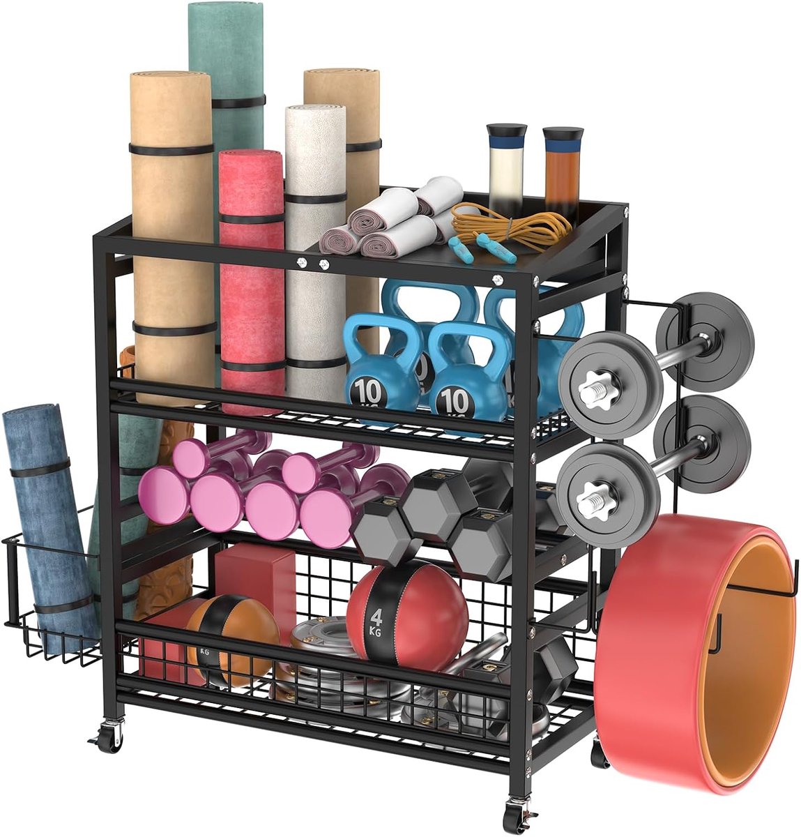 SnelShoppen - Yoga Mat Rack, Verstelbare Dumbbell Stand, Fitness Equipment Organizer voor Yoga Matten, Dumbbells, Kettlebell, Yoga Blokken, Foam Rolle