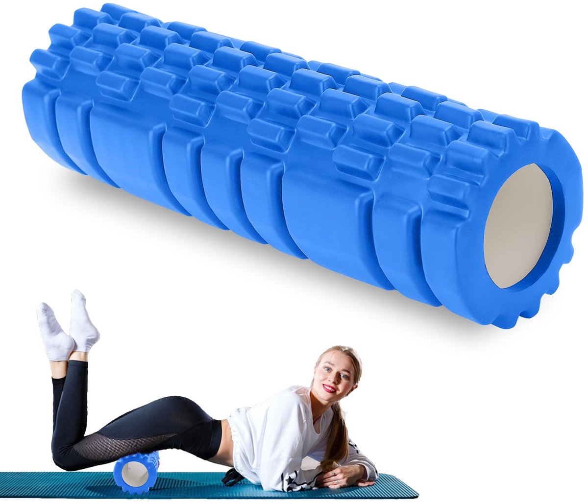 Foam Roller - Spiermassage Roller 30 x 8 cm - Triggerpoint Massage Rol voor Spierontspanning en Rugmassage - Verlicht Spierspanning en Rugdruk - Fitness Accessoire voor Yoga, Pilates, Herstel en Fysiotherapie - Donkerblauw