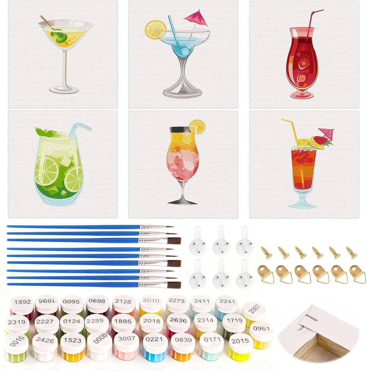 SnelShoppen - Schilderen op Nummer Volwassenen Cocktail met Lijst - DIY Schilderij met 6 Stukken, Acrylverf, Penselen en Handleiding voor Thuisdecorat