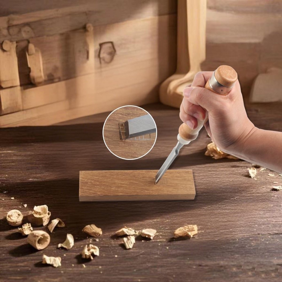 Houtbewerkingsset van 8 Stukken met Houten Koffer voor Beginners en Professionals in Houtbewerking — cadeau in Hobby - foto 6