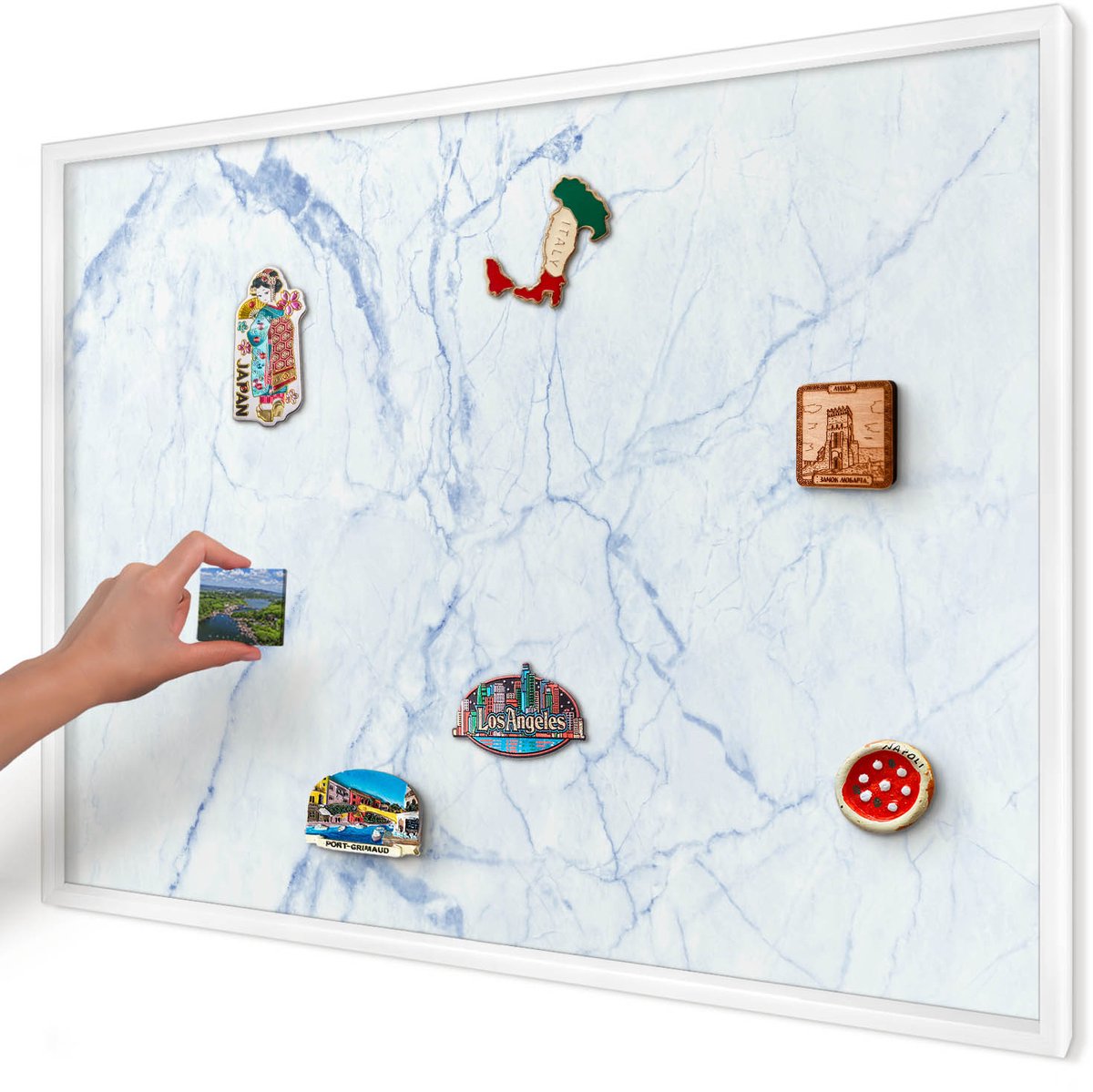 Artprintcave Wit Magneetbord mit Witte Lijst - 100x70 cm - Marmerontwerp Memobord Keuken - Minimalist Bord Voor Magneten - Texturen