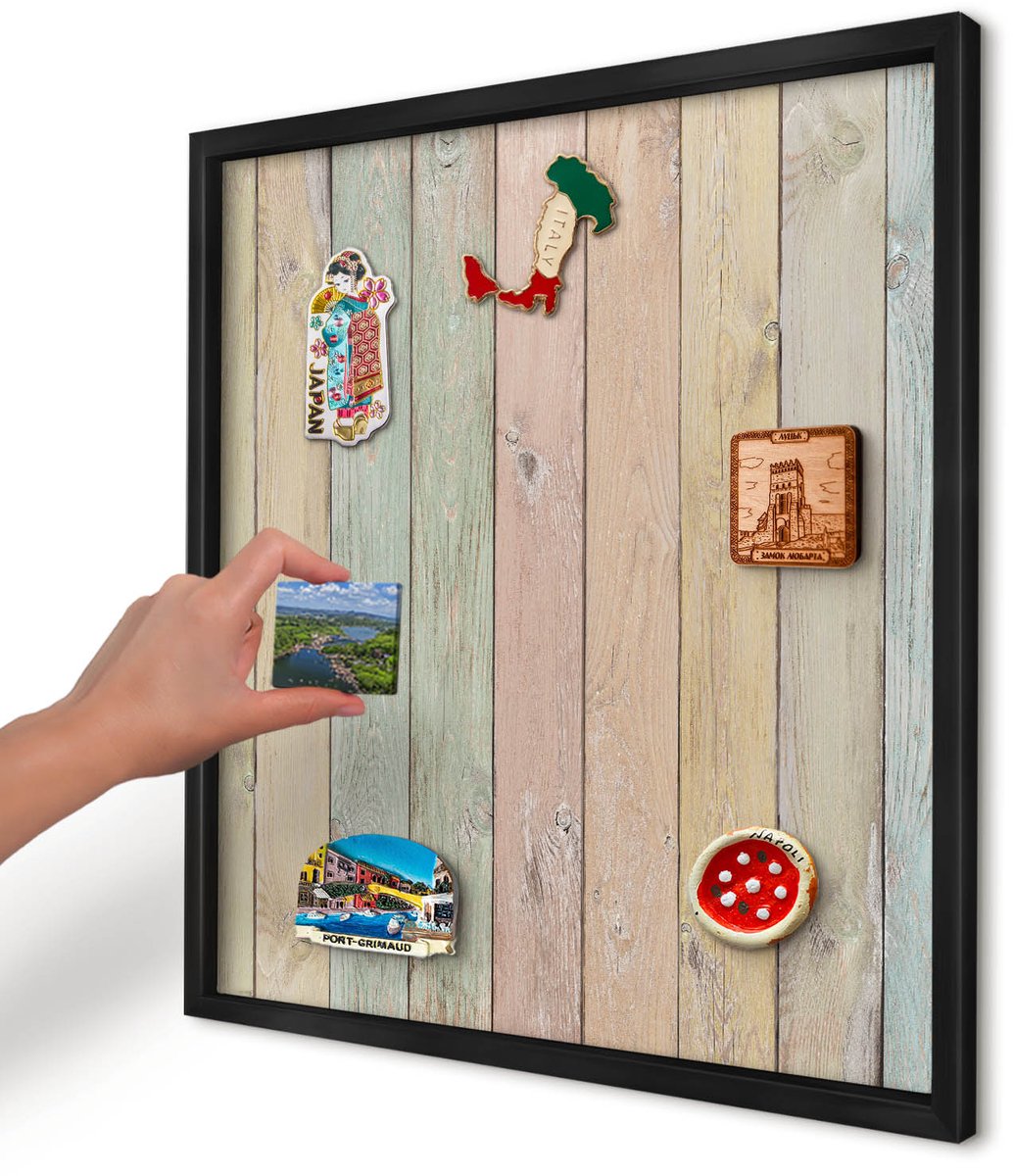 Artprintcave Groente Magneetbord mit Zwart Frame - 50x50 cm - Rustieke Planken Magneetbord Voor Foto's - Rustiek Wandbord Magnetisch - Texturen