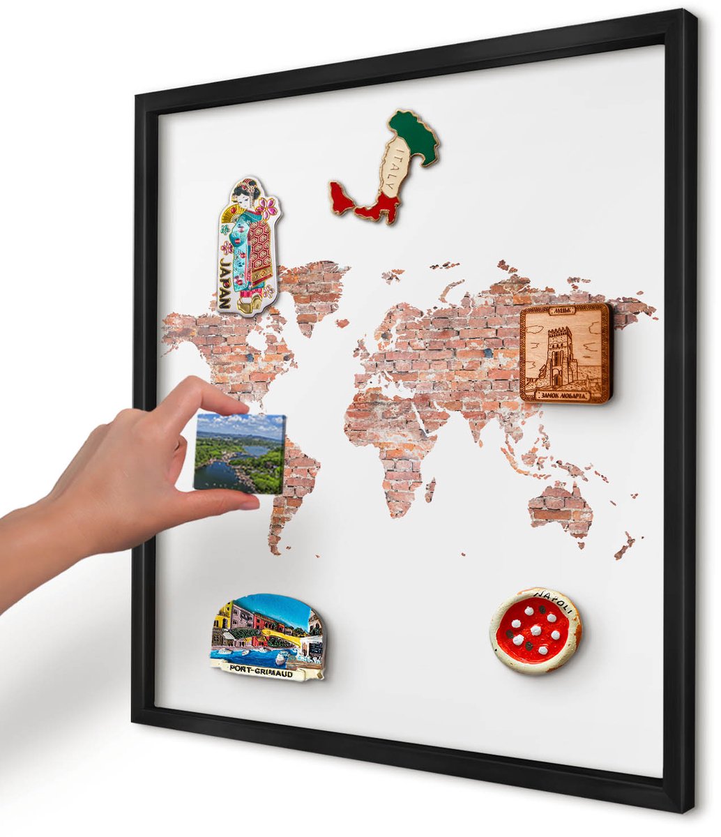 Artprintcave Wit Magneetbord mit Zwart Frame - 50x50 cm - Bakstenen Plattegrond Memobord Keuken - Industrieel/Loft Wandbord Magnetisch - Kaarten
