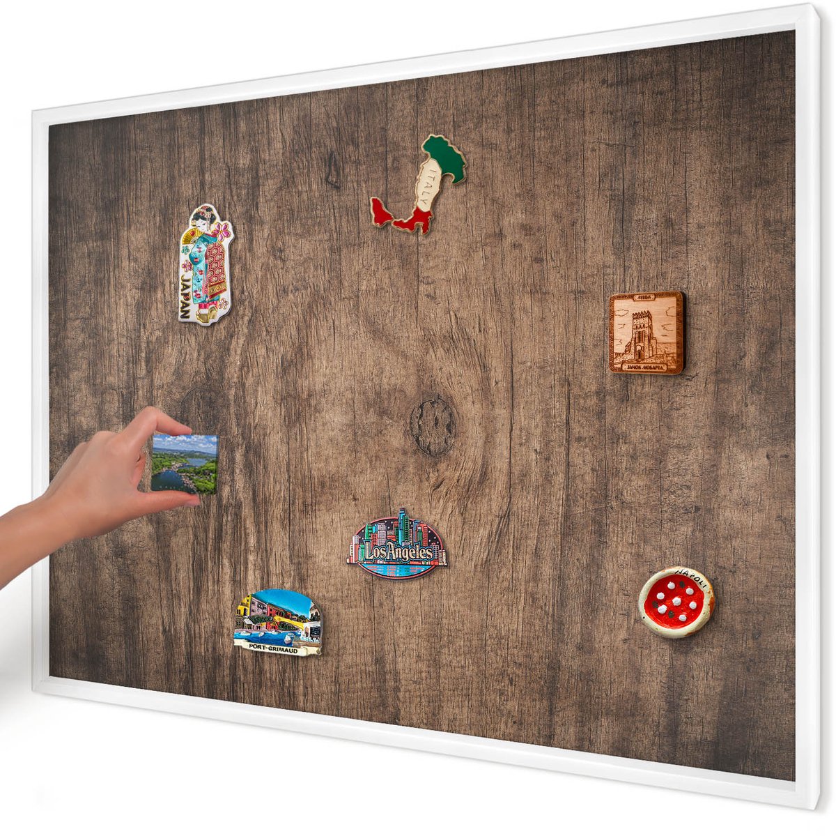 Artprintcave Bruin Magneetbord mit Witte Lijst - 100x70 cm - Houtstructuur Bord Voor Magneten - Rustiek Magneet Bord mit Frame - Texturen