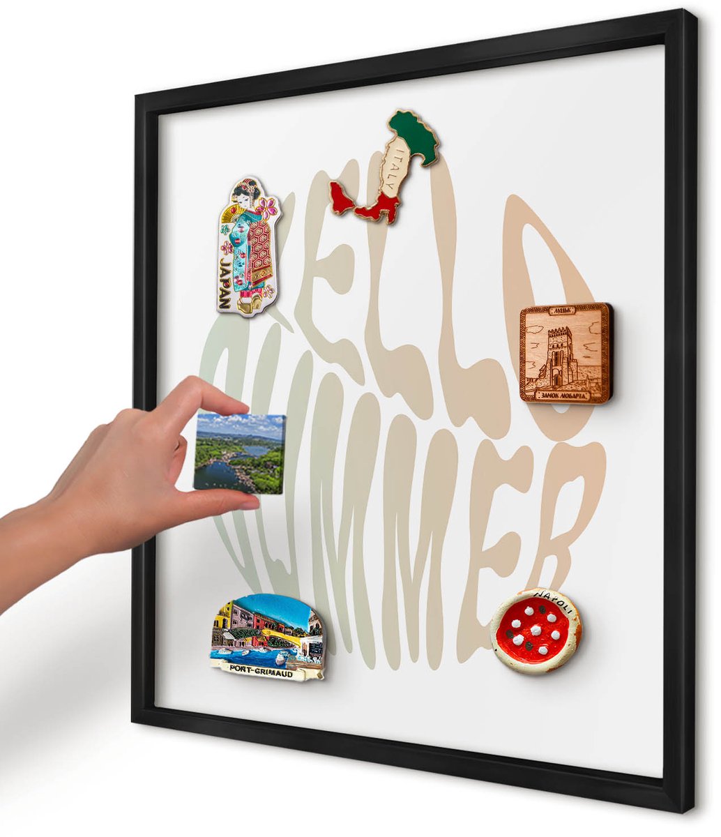 Artprintcave Wit Magneetbord mit Zwart Frame - 50x50 cm - Hallo Zomer Bord Voor Magneten - Typografisch Memobord Keuken - Texturen