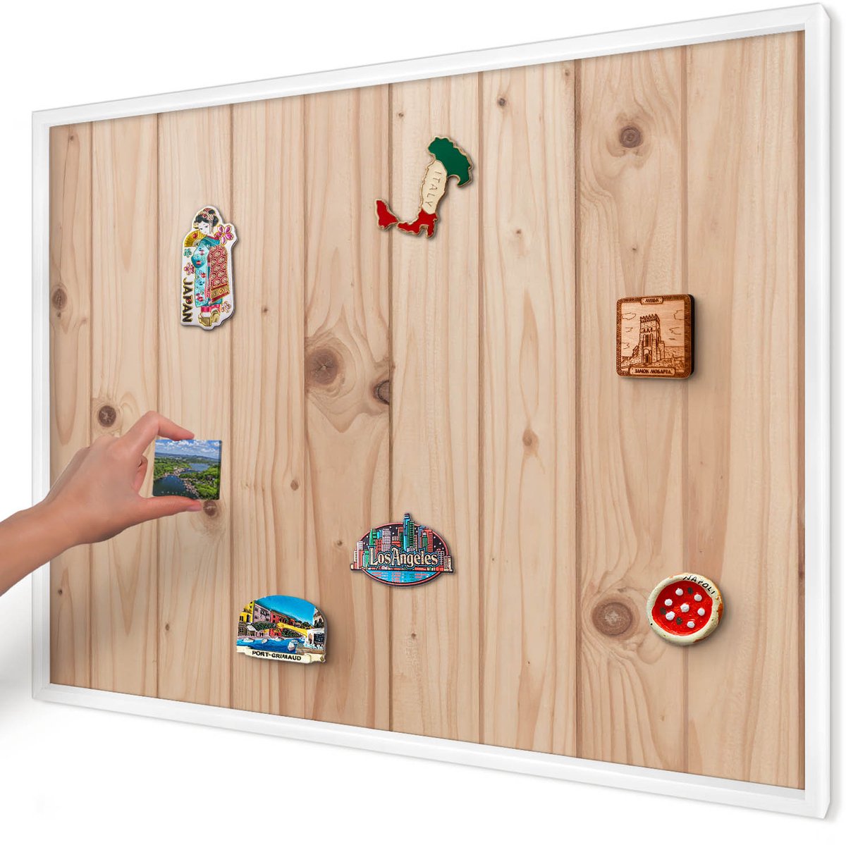 Artprintcave Beige Magneetbord mit Witte Lijst - 100x70 cm - Houten Patroon Magneetbord Voor Keuken - Rustiek Magneet Bord mit Frame - Texturen