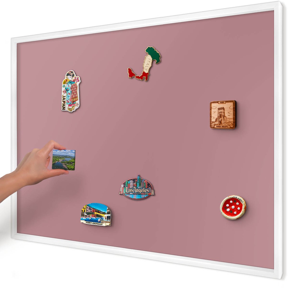 Artprintcave Roze Magneetbord mit Witte Lijst - 100x70 cm - Oudroze Memobord Keuken - Minimalist Magnetisch Bord - Achtergronden En Patronen